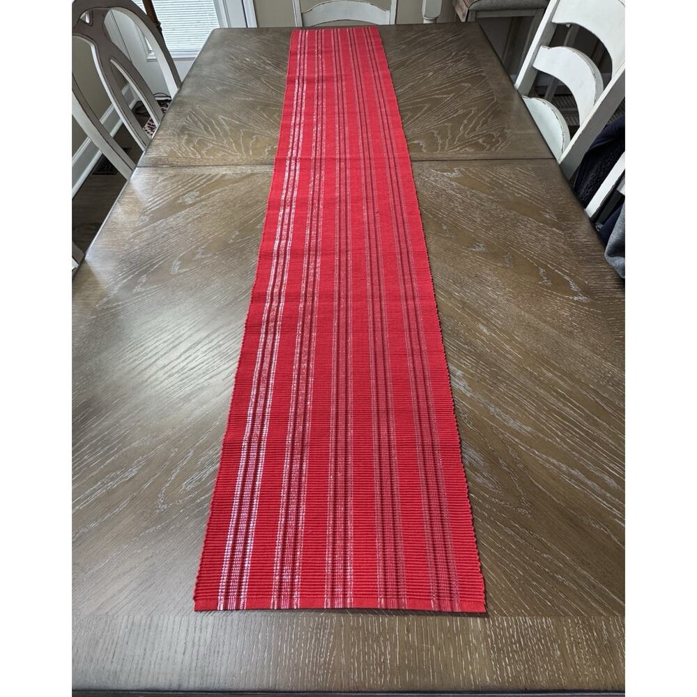 VHC Brands Holiday Table Runner Red Silver Metallic 72”x13” New